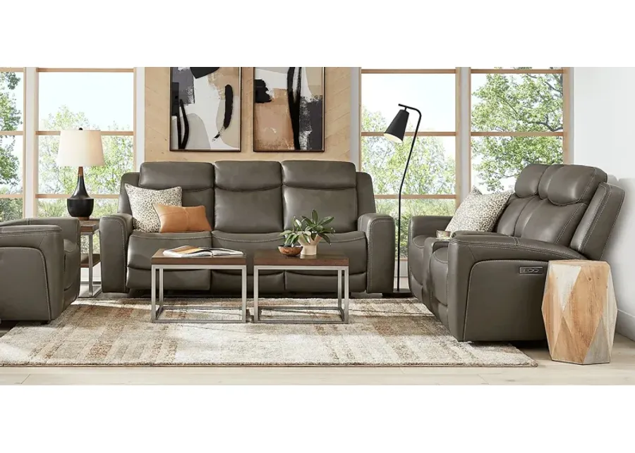 Davidson Dark Gray Leather 7 Pc Dual Power Reclining Living Room
