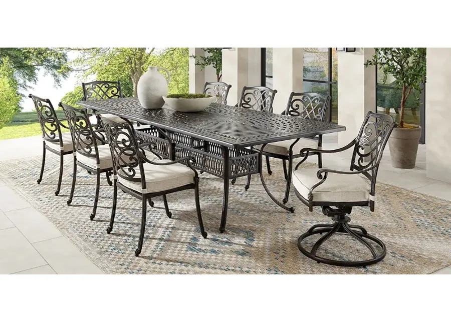 Carina Bronze 9 Pc 87-112 in. Rectangle Extension Outdoor Dining Set with Desert Cushions