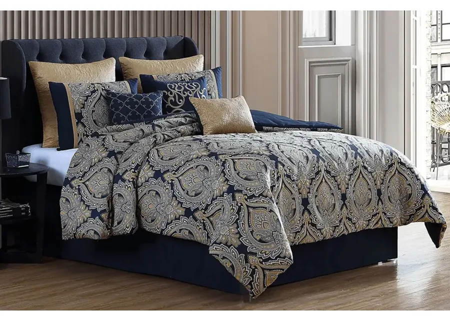 Morputh Navy 10 Pc King Comforter Set-Navy