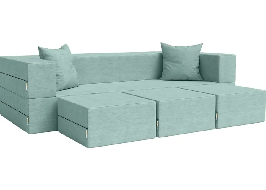 Kids Alfy Blue Sofa & Ottomans, Set of 4-Blue