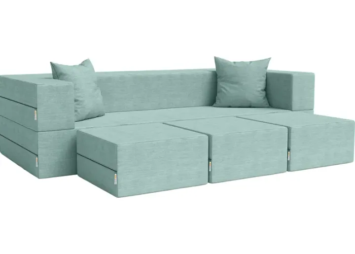 Kids Alfy Blue Sofa & Ottomans, Set of 4-Blue