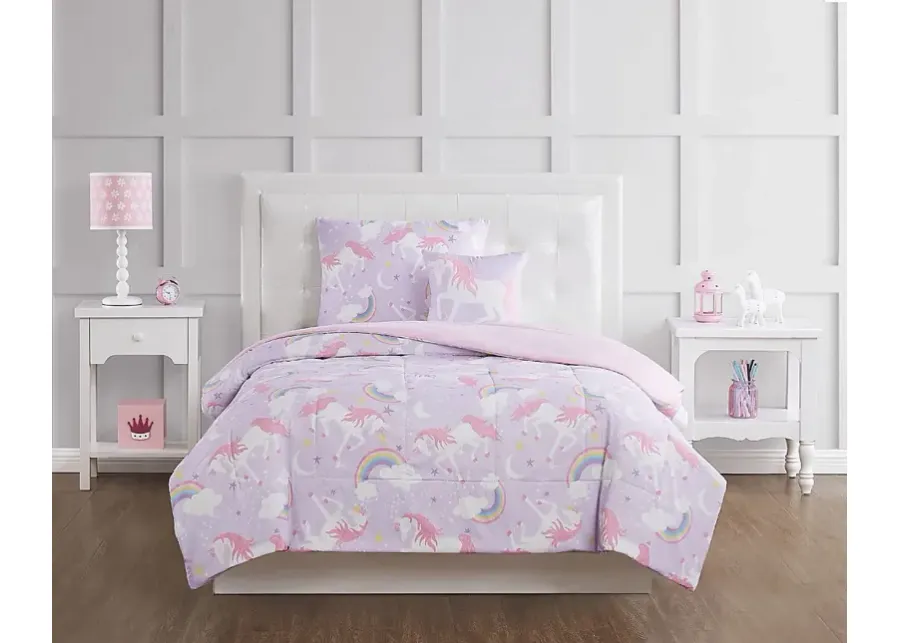 Kids Cotton Candy Unicorn Purple Twin Comforter Set-Purple
