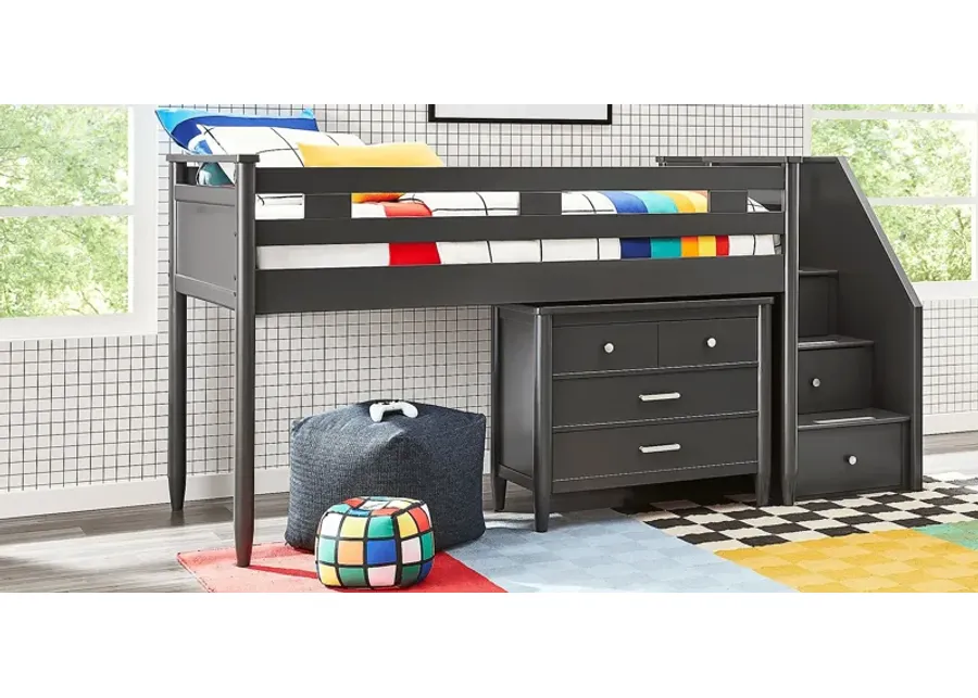 Kids Modern Colors Iron Ore Full Step Loft with Loft Chest-102.69