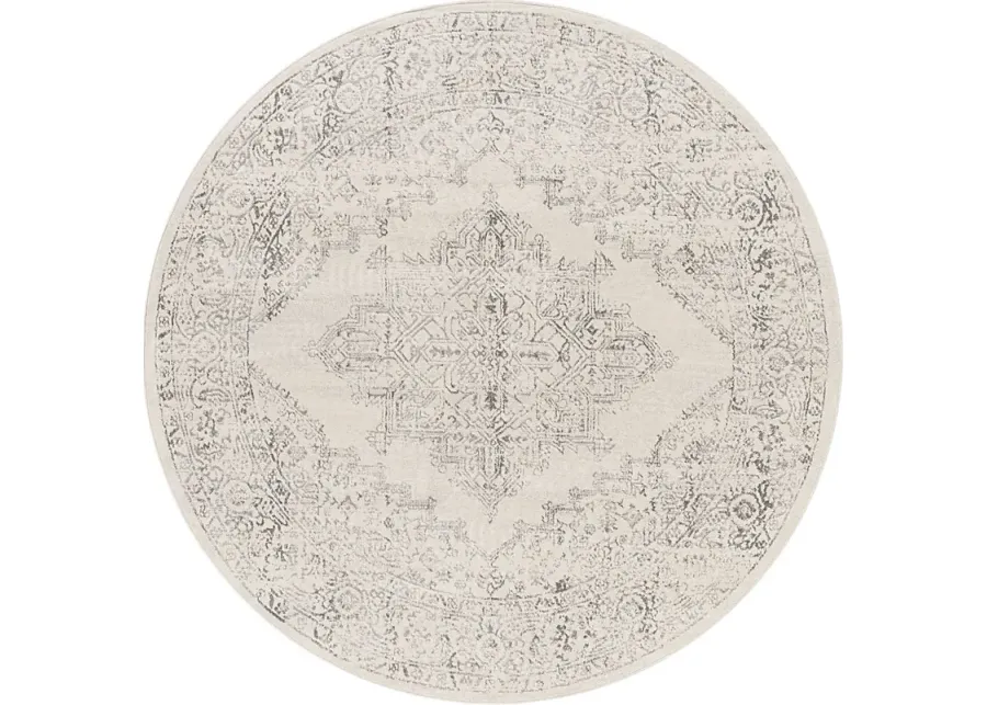 Shinnwood V White 6'7 Round Rug-White