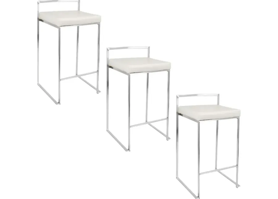 Birdlake IV White Counter Height Stool, Set of 3-White