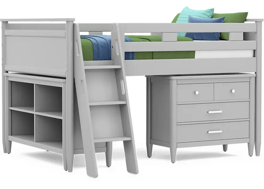 Kids Modern Colors Light Gray Full Loft with Loft Chest and Bookcase-80.75