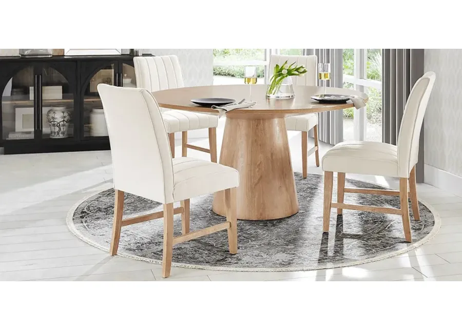 Kendall Natural 5 Pc 59" Round Dining Room with White Side Chairs