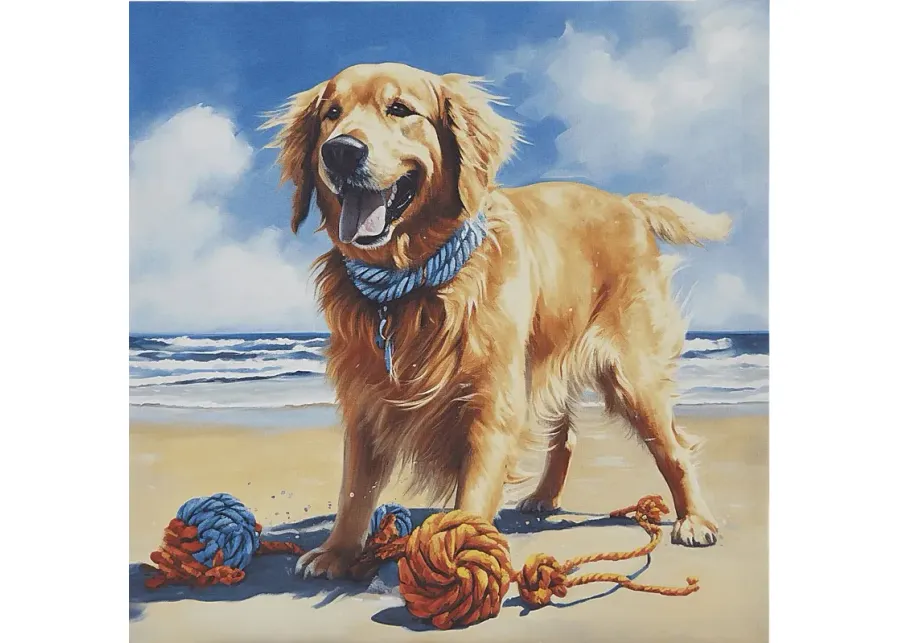 Retriever Playing Blue Wall Decor-Blue