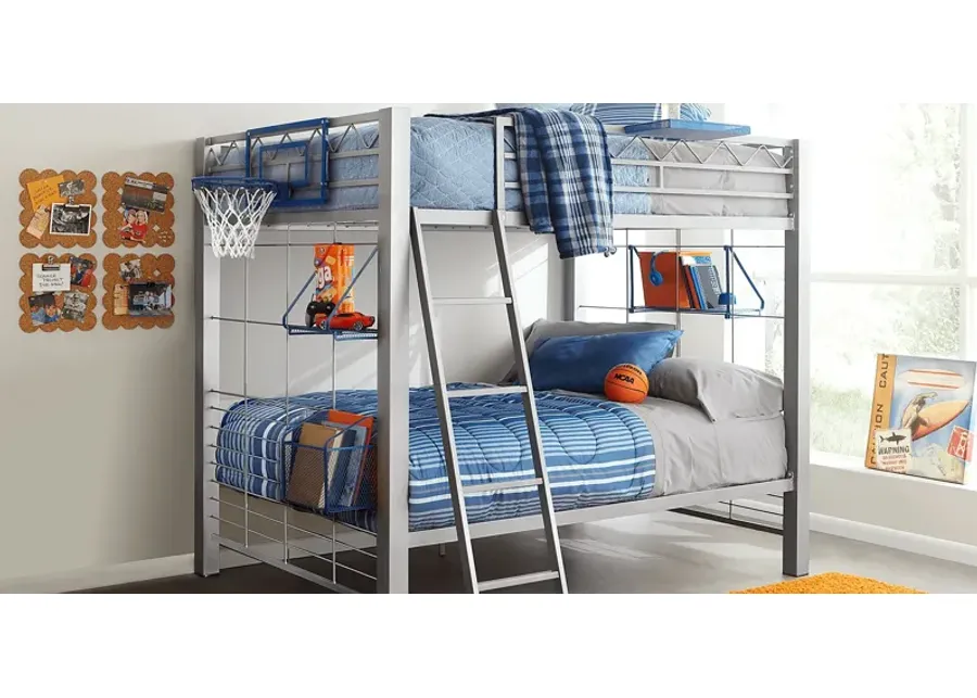 Build-a-Bunk Gray Full/Full Bunk Bed with Blue Accessories and Basketball Hoop-79.75