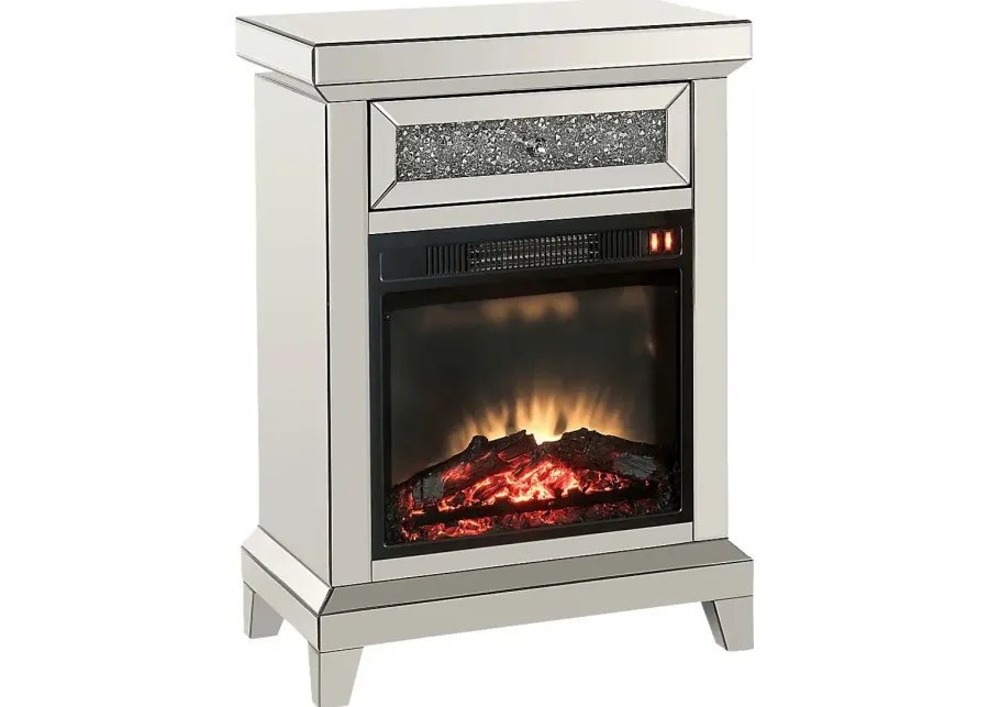 Axbridge Silver 24 Console, With Electric Fireplace-Silver