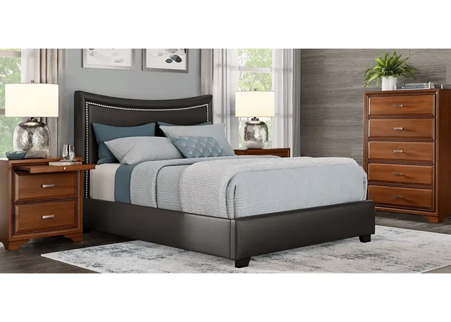 Belcourt Brown Cherry 5 Pc Bedroom With Genoa Black King Upholstered Bed