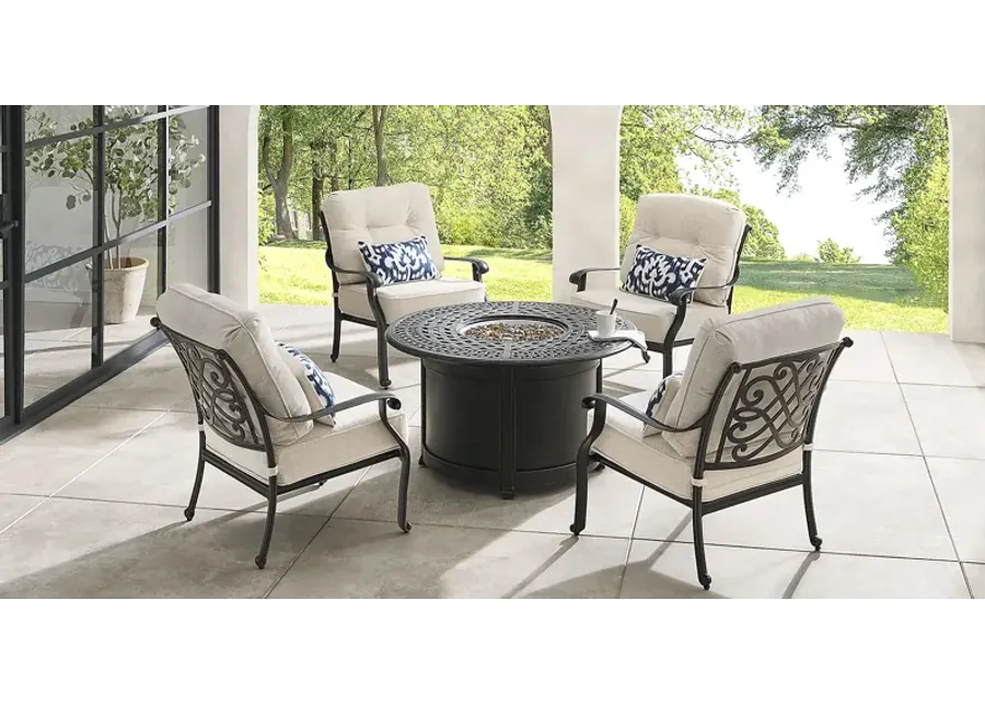 Carina Bronze 5 Pc Outdoor Fire Pit Seating Set with Desert Cushions
