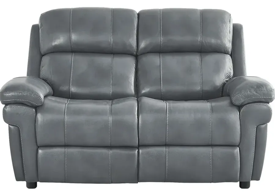 Trevino Lane Blue Leather Loveseat-66