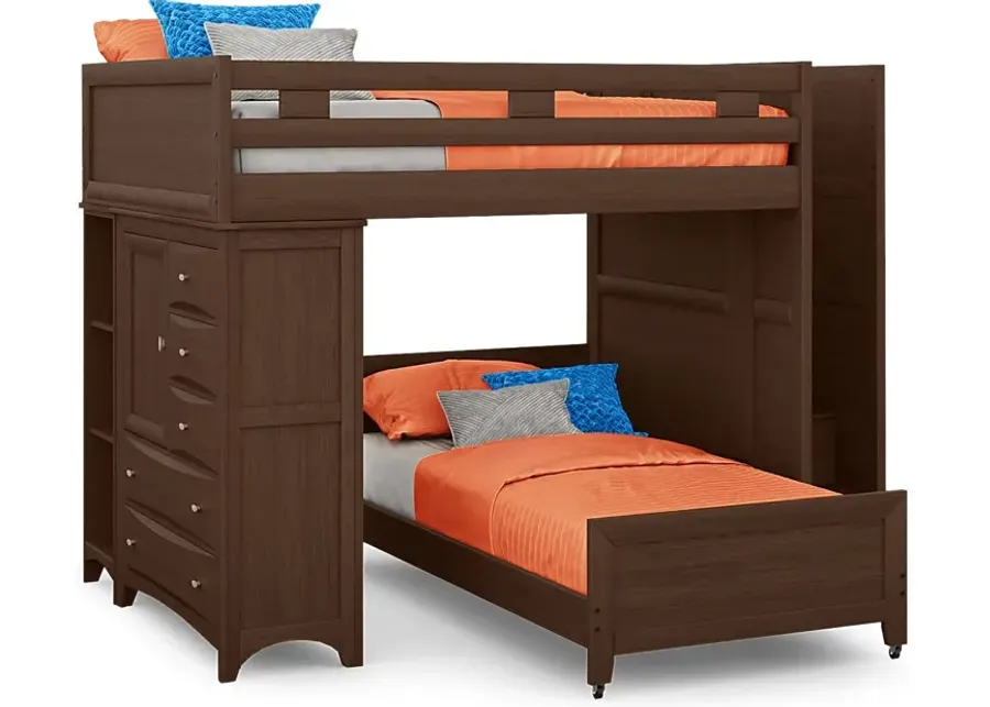 Ivy League 2.0 Walnut Full/Twin Step Bunk with Chest and Bookcase-100.75