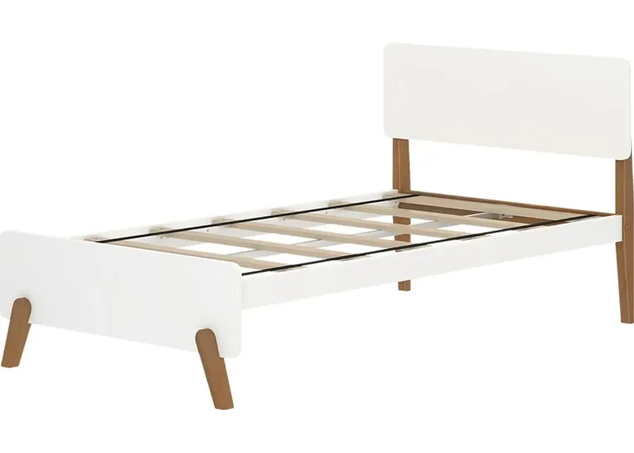 Kids Jirina White Pecan Twin Bed-White, Pecan