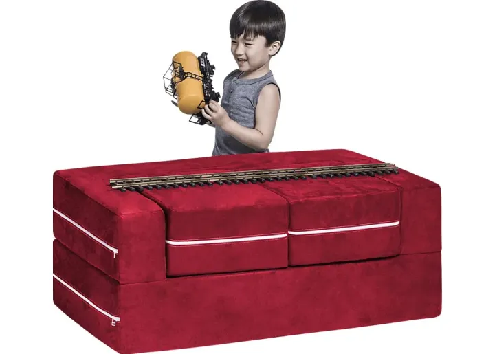 Kids Cubblie Red Convertible Loveseat and Ottoman-Red