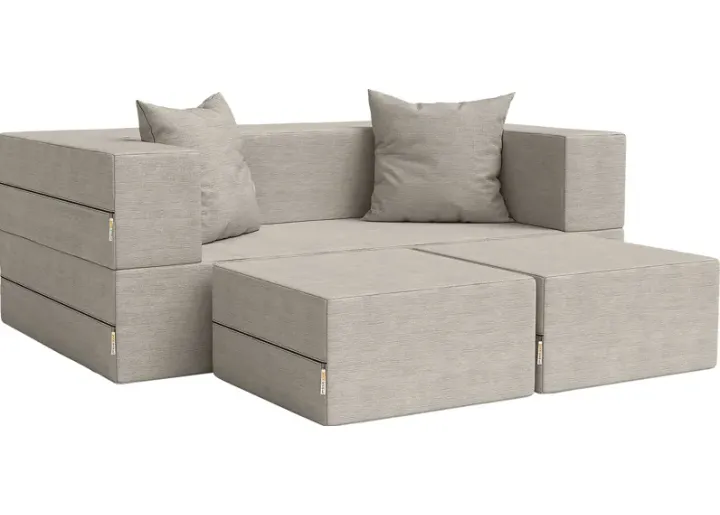 Kids Alfy Dove Gray Loveseat & Ottomans, Set of 3-Dove Gray