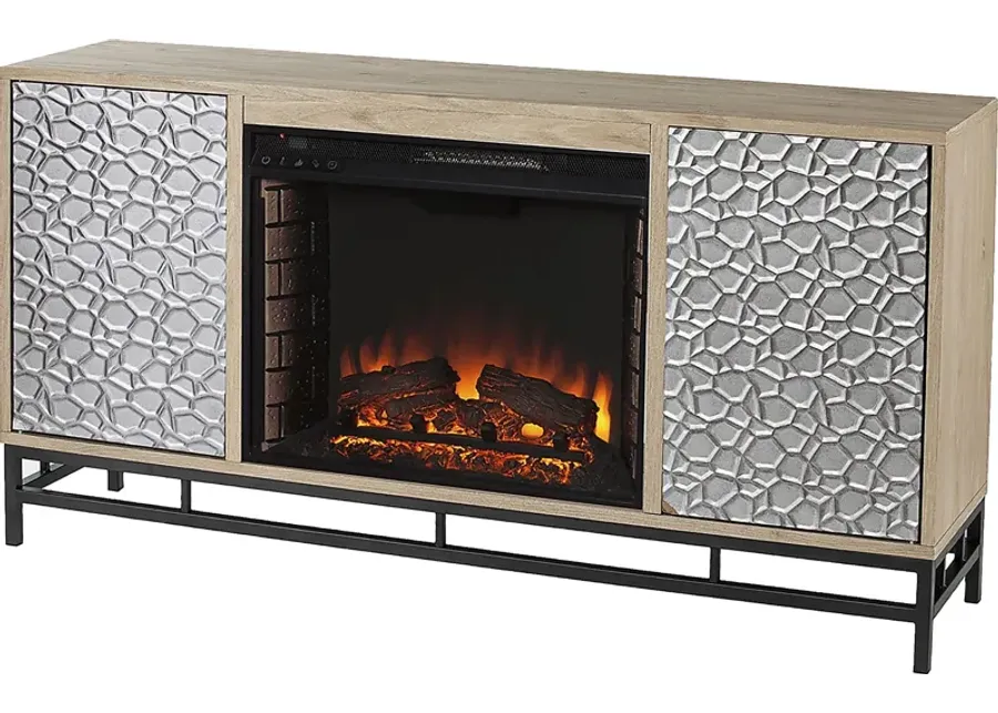 Angevine II Natural 54 in. Console, With Electric Log Fireplace-Natural