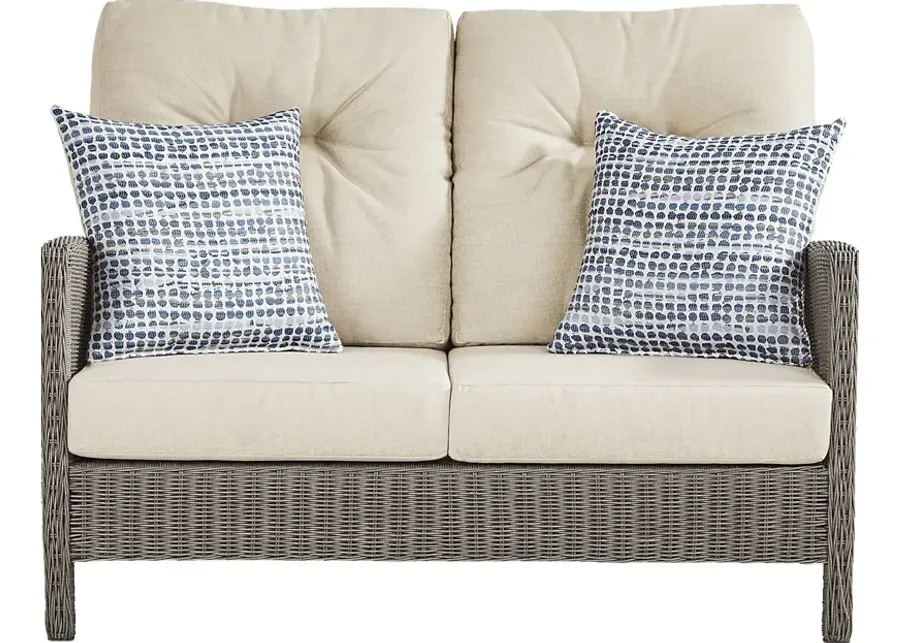 Forest Hills Gray Outdoor Loveseat with Beige Cushions-54.5
