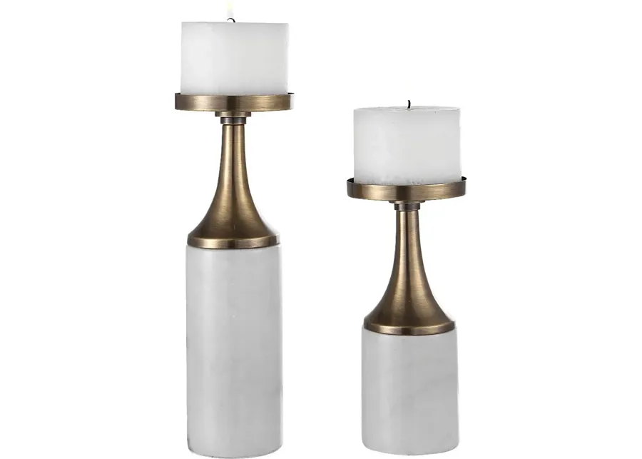 Catarine White Candle Holder, Set of 2-White