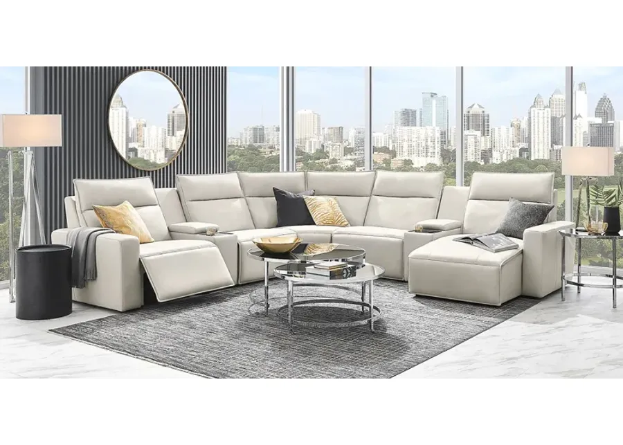 Light Gray Leather 7 Pc Dual Power Reclining ModularTwo with Media Consoles-135.25