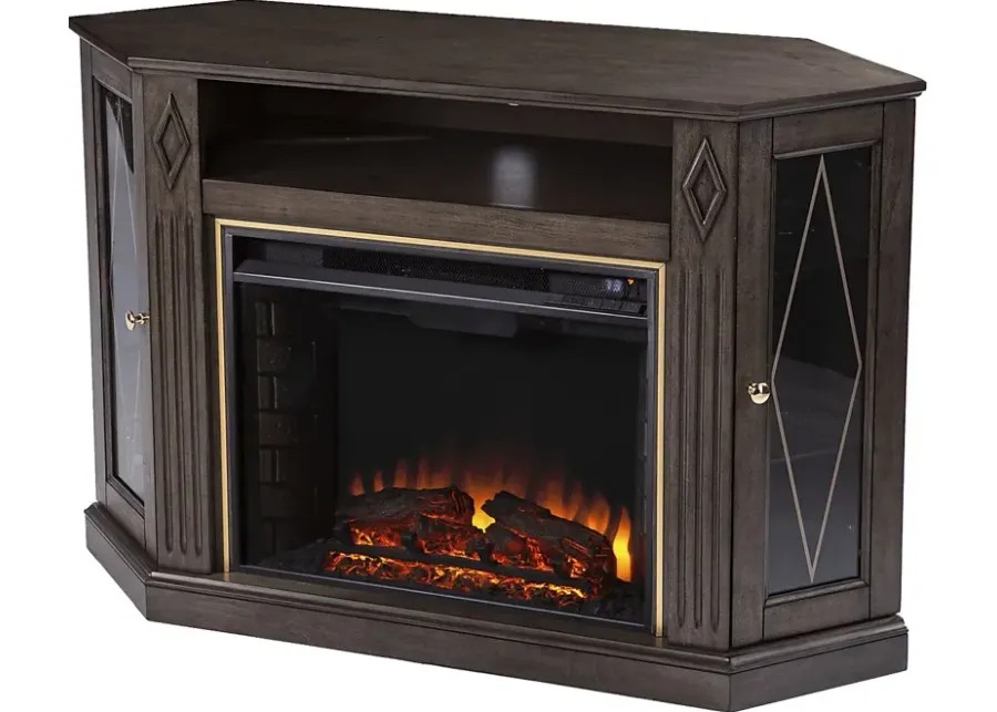 Brockdell II Brown 47 in. Console With Electric Log Fireplace-Brown