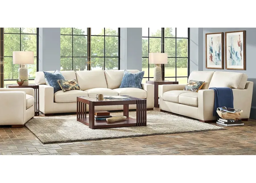 Kensington Oyster 7 Pc Leather Living Room with Sleeper Sofa