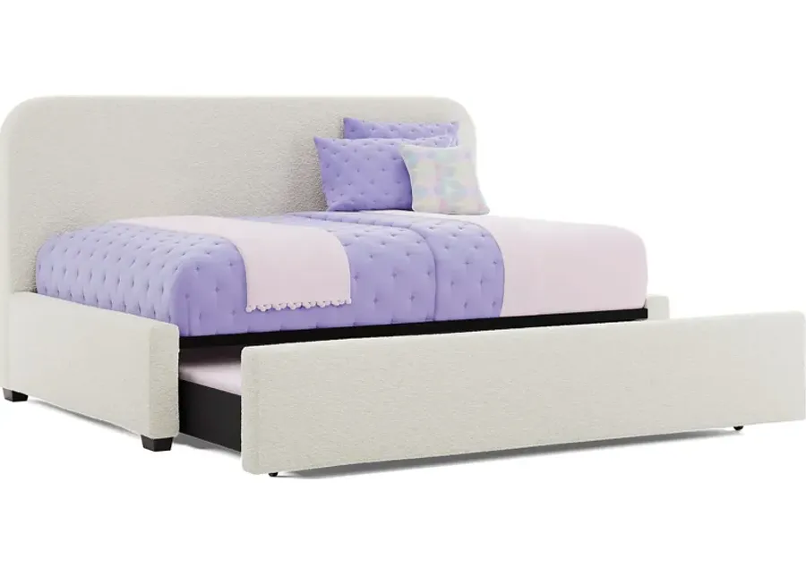 Kids Souxsie White Full Upholstered Lounge Bed with Twin Trundle-87.2