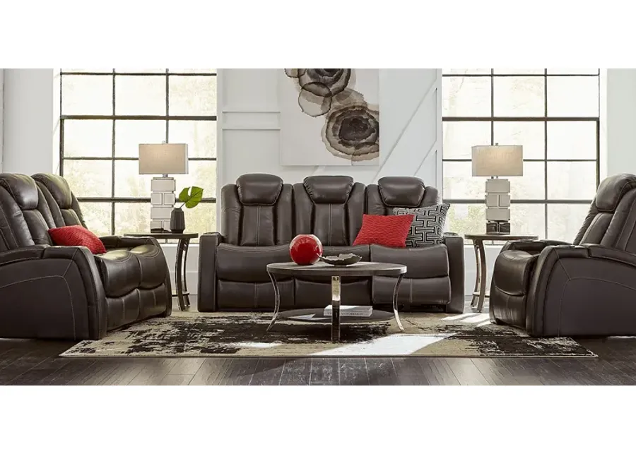 Moretti Brown Leather 3 Pc Living Room with Dual Power Reclining Sofa