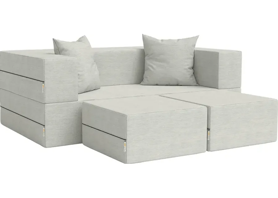 Kids Alfy White Loveseat & Ottomans, Set of 3-White
