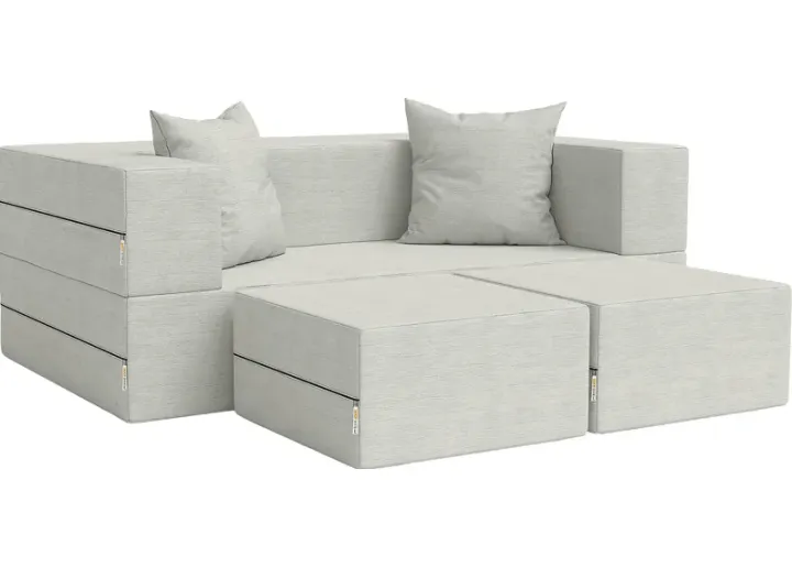 Kids Alfy White Loveseat & Ottomans, Set of 3-White