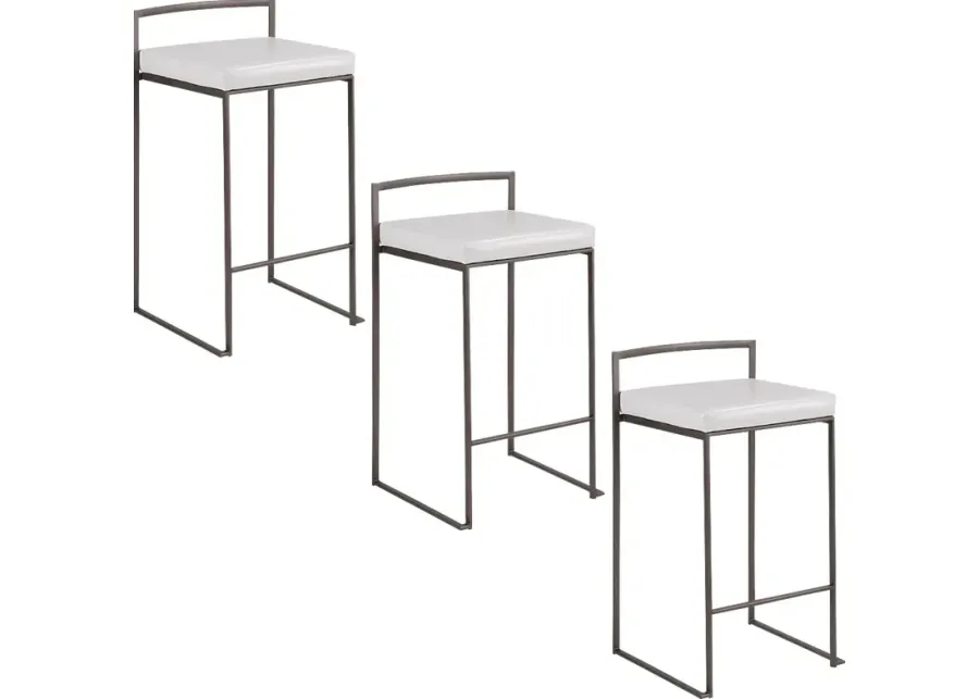 Birdlake I White Counter Height Stool, Set of 3-White