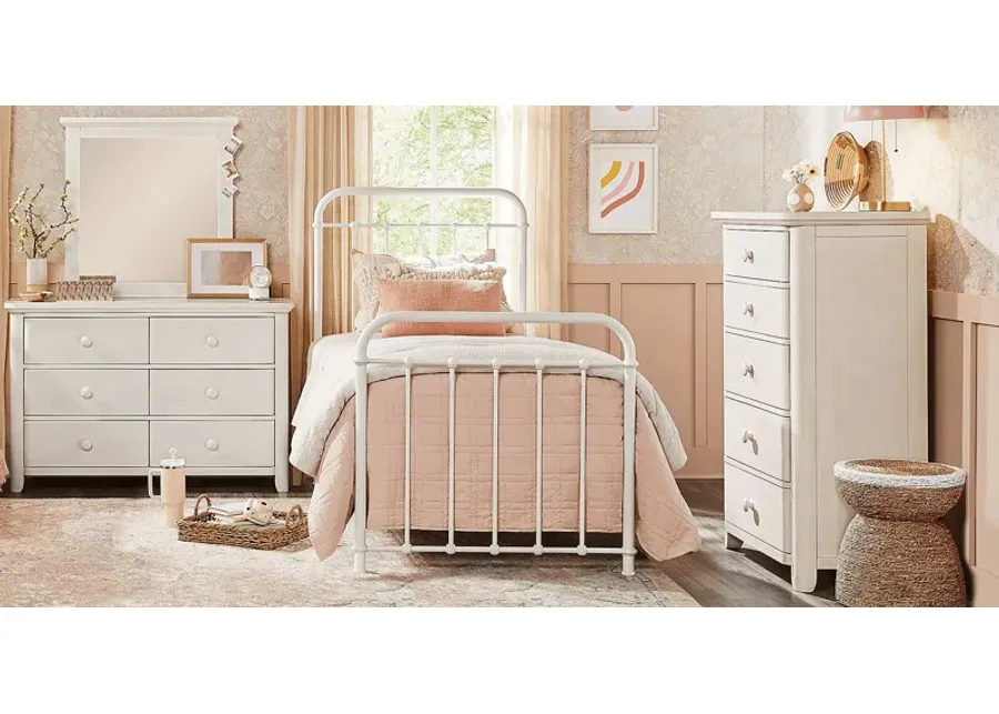 Kids South Bend Washed White Bedroom with Saddlerock White Twin Metal Bed