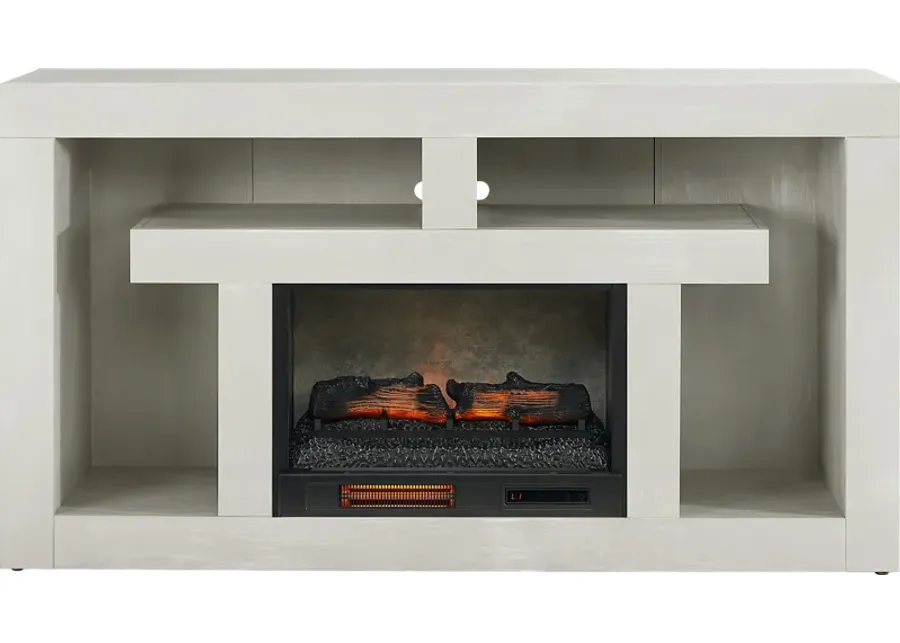 Brookland Park Light Gray 66 in. Console with Electric Log Fireplace-66