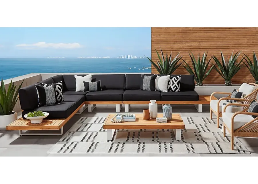 Platform Teak 4 Pc Outdoor Sectional with Charcoal Cushions-160.9