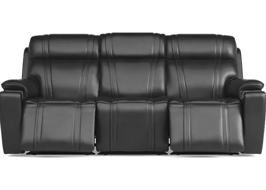 Sound Tech by Shaq Black Leather Triple Power Reclining Sofa with Audio-89