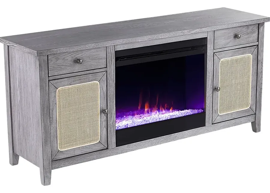 Welford I Gray 58 in. Console with Color Changing Fireplace-Gray