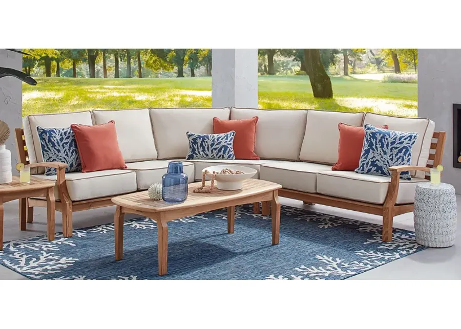 Pleasant Bay Teak 3 Pc Outdoor Sectional with Vapor Cushions-91