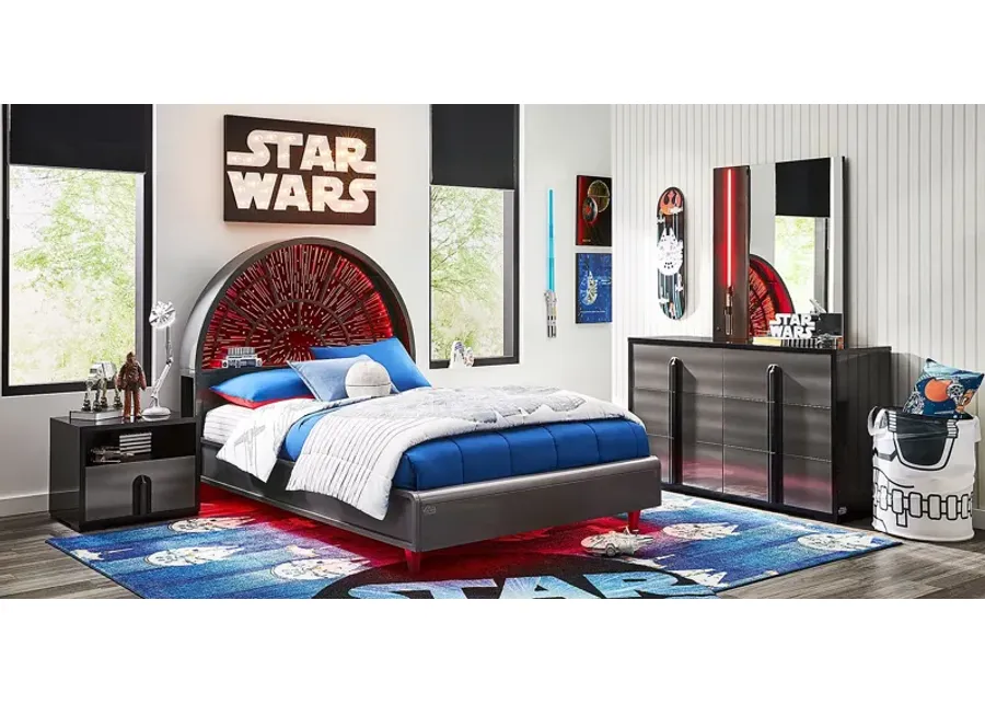 Star Wars Black Lighted Bedroom with Millennium Falcon Lightspeed Carbonite Full Platform Bed