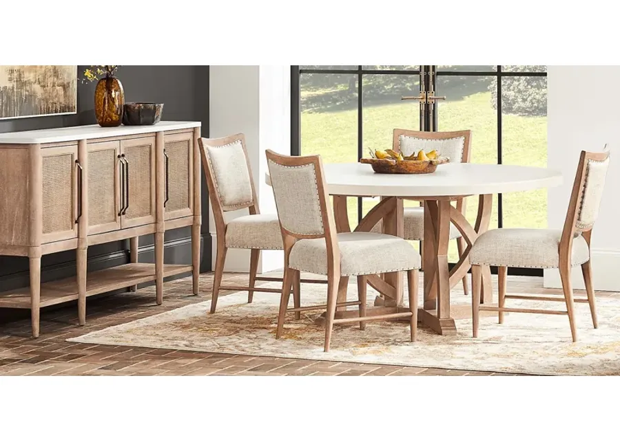 Oakwood Terrace Sand 5 Pc Round Dining Room with Upholstered Chairs