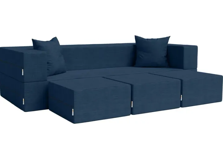 Kids Alfy Indigo Sofa & Ottomans, Set of 4-Indigo