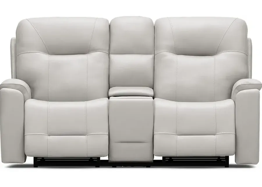 Matthews Cove Dove Gray Leather Triple Power Reclining Console Loveseat-77