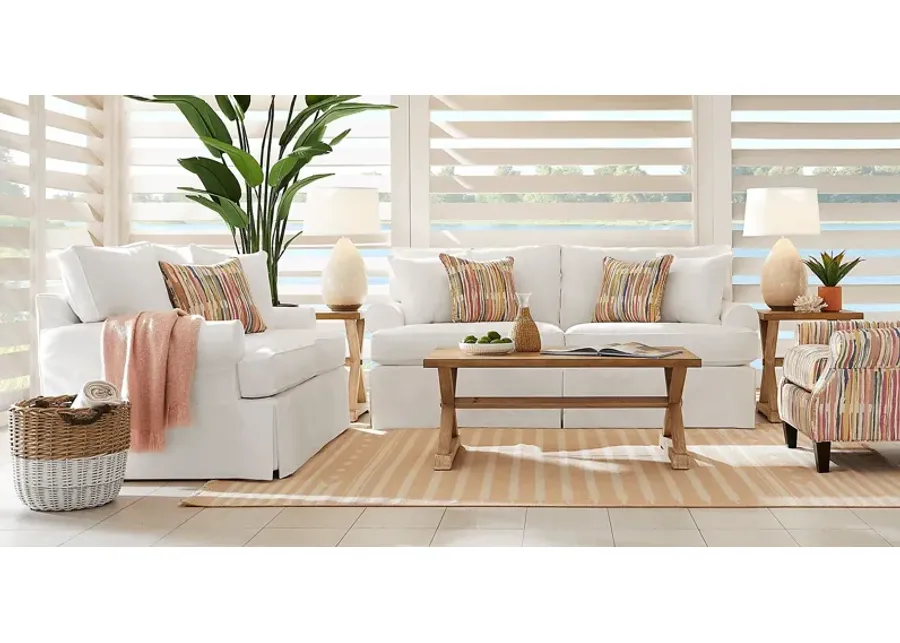 Beachside Walk White Denim Slipcover 7 Pc Living Room