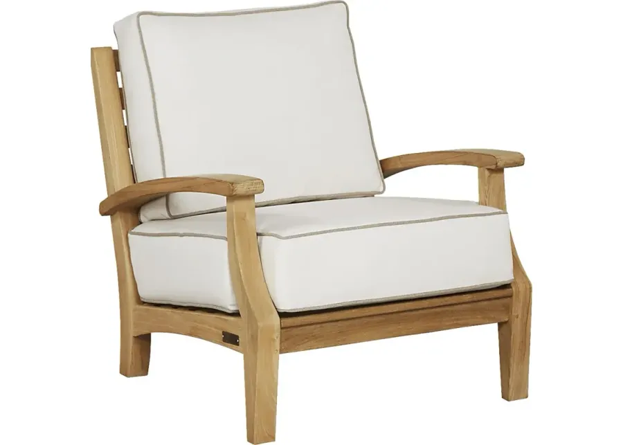 Pleasant Bay Teak Outdoor Chair with White Sand Cushions-32.5