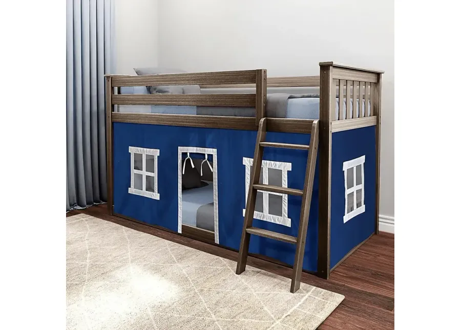 Kids Thorsten Brown Twin/Twin Low Bunk Bed with Blue Tent-Blue, Brown