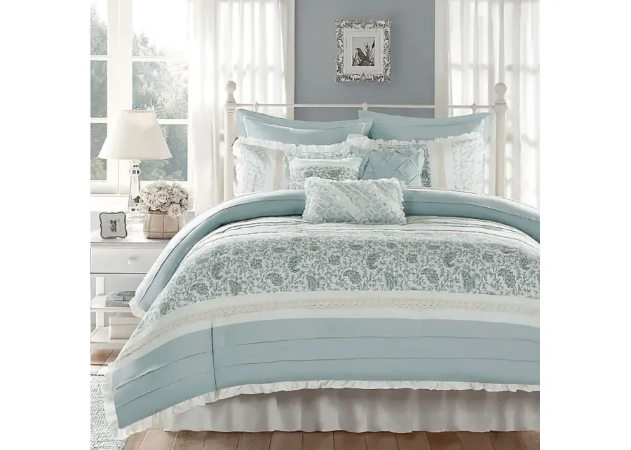 Malia Blue 9 Pc King Comforter Set-Blue