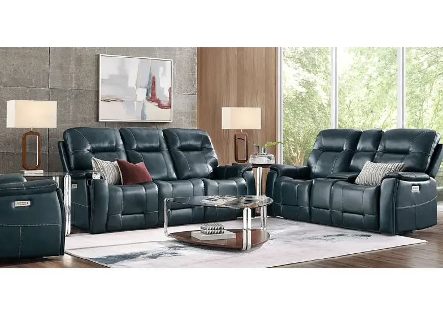 Matthews Cove Blue Leather 8 Pc Triple Power Reclining Living Room