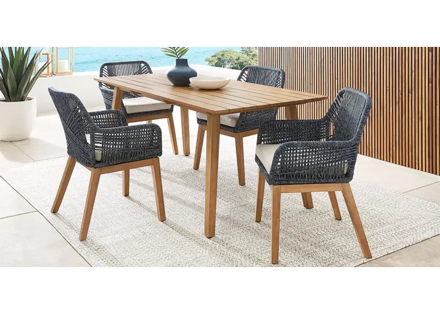 Tessere Natural 5 Pc Outdoor Dining Set with Blue Arm Chairs