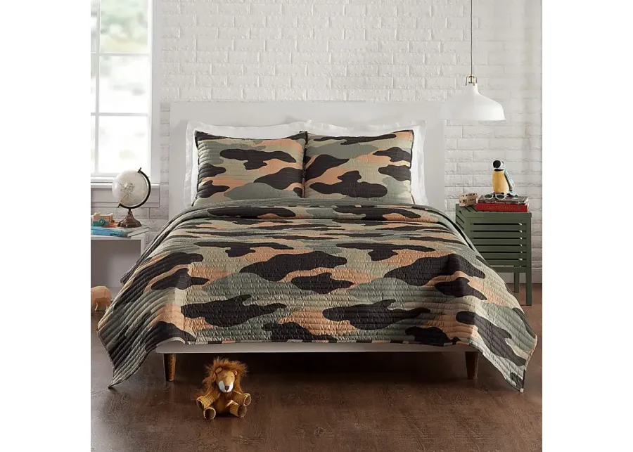 Kids Camohunt Green Full/Queen Quilt Set-Green