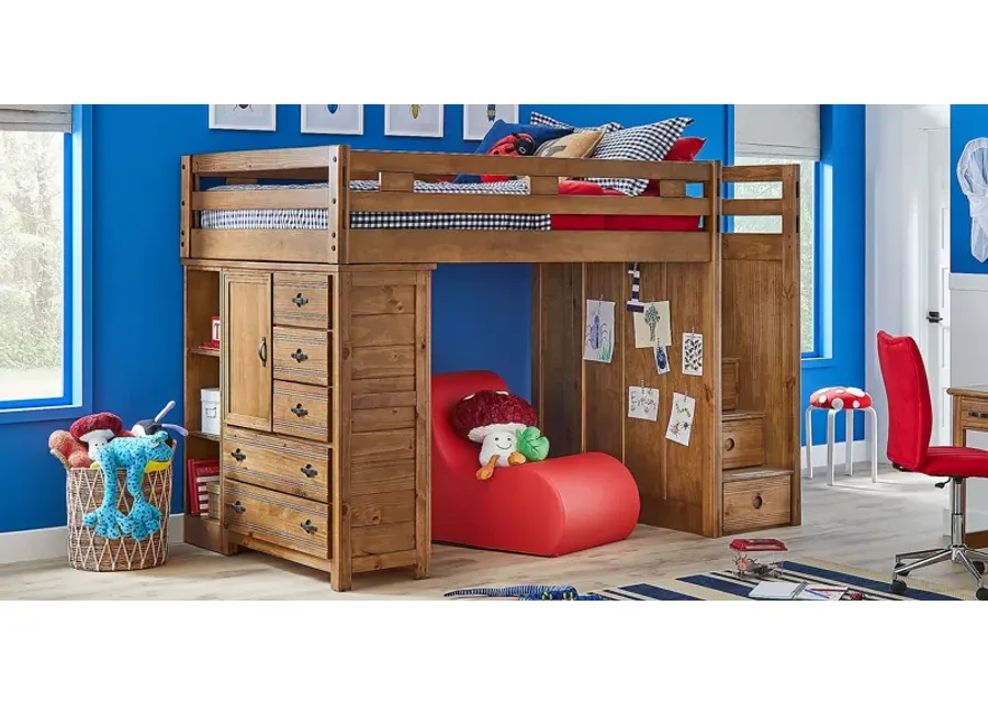 Kids Creekside 2.0 Chestnut Full Step Loft with Loft Chest and Bookcase-100.63
